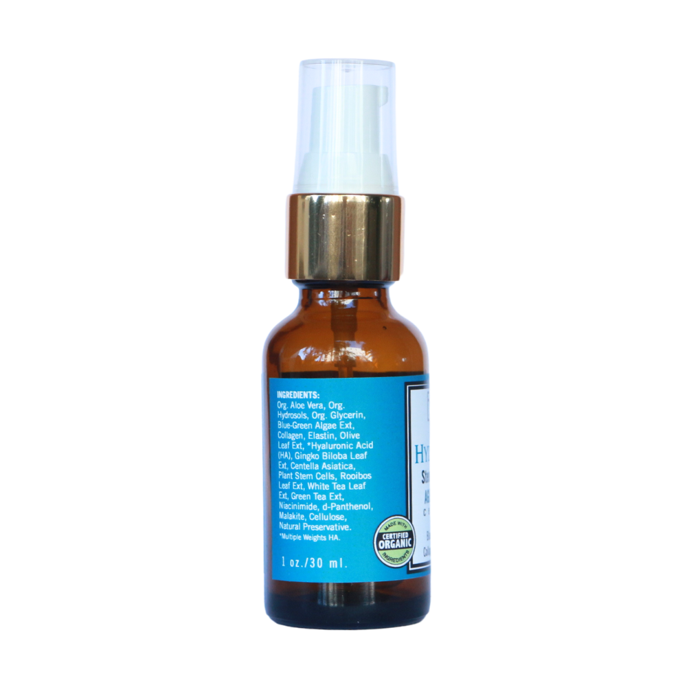 HydraGlow Stem Cell Therapy Oil Free Ageless Serum with Multi-Hyaluronic Acid, Blue-Red Algae, Plant Collagen, Centella Asiatica.