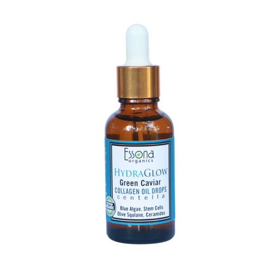 HydraGlow Green Caviar Collagen Oil Drops with Hyaluronic Acid, Blue Algae, Collagen, Elderberry, Green Caviar.