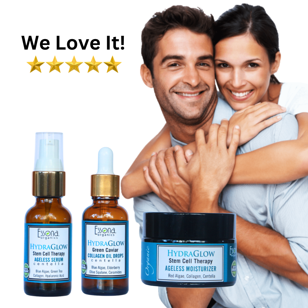 HydraGlow Stem Cell Therapy Oil Free Ageless Serum with Multi-Hyaluronic Acid, Blue-Red Algae, Plant Collagen, Centella Asiatica.