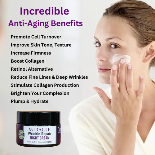 Miracle Wrinkle Repair Night Cream with White Truffle, Bakuchiol, Peptides.