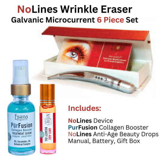 NoLines Galvanic Wrinkle Eraser - Microcurrent, EMS, Ionic - Watch Wrinkles Disappear. 6 Piece Set.