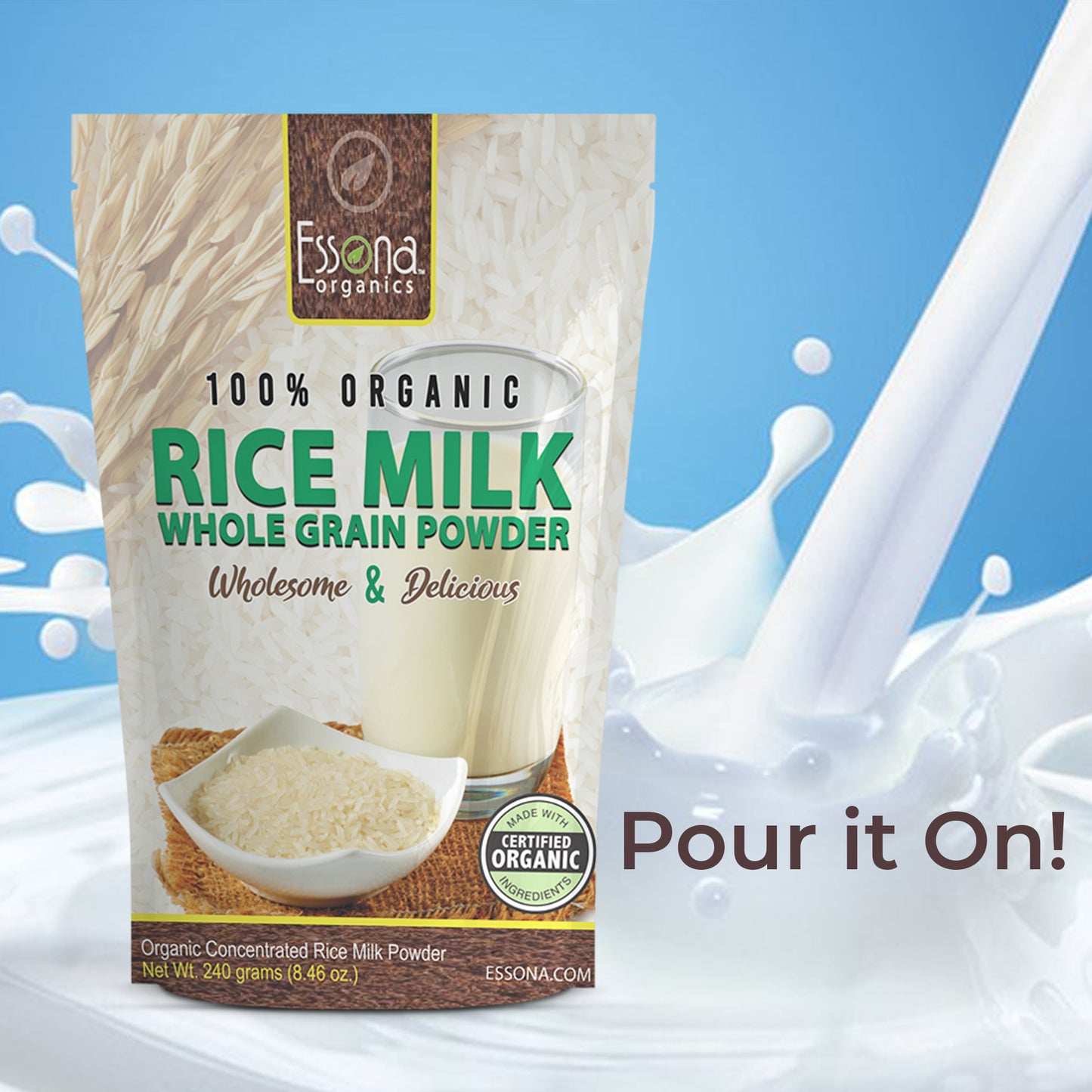 USDA Certified Organic Coconut Milk Powder - Pure, Raw, Vegan. 240 grams, Re-seal Pouch.