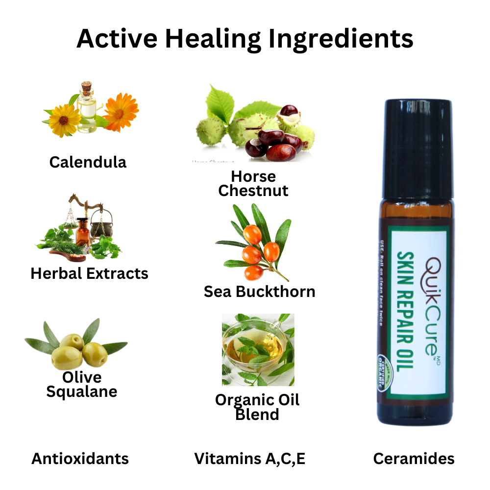 QuikCure Skin Repair Oil with Manuka Honey, Sea Buckthorn, 7 Herbal Botanical Complex.