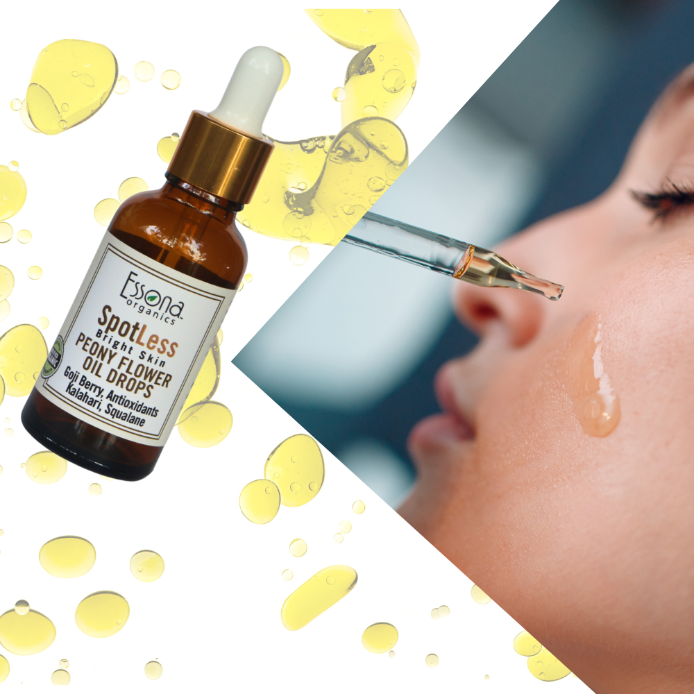 SpotLess Bright Skin Peony Flower Oil Drops with Kalahari Melon, Hyaluronic Acid, Squalane, Curcumin.