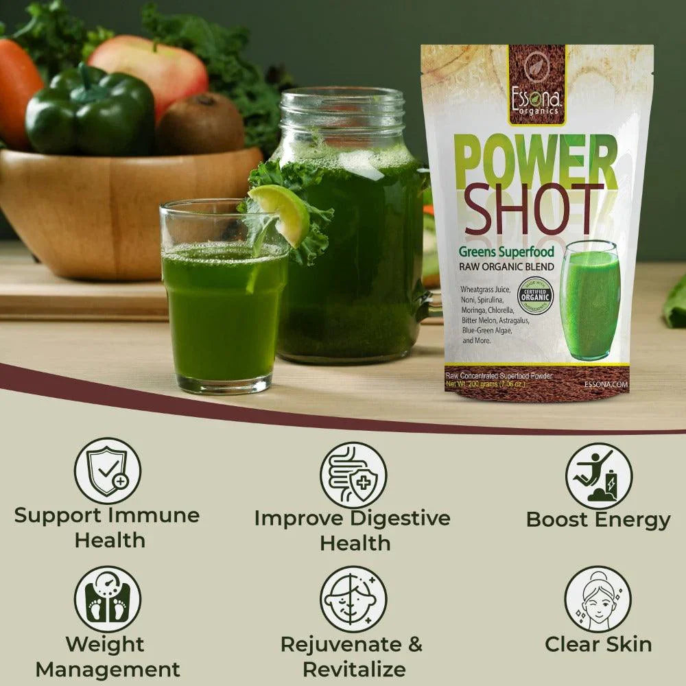 Power Shot Greens Superfood, best organic greens superfood, spirulina, wheatgrass, chlorella, moringa delicious greens formula