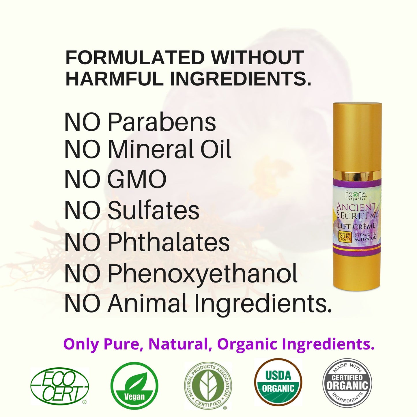 Ancient Secret 24/7 Anti-Aging Lift Crème with Stem Cell Activator, 24 K Gold, Peptides.