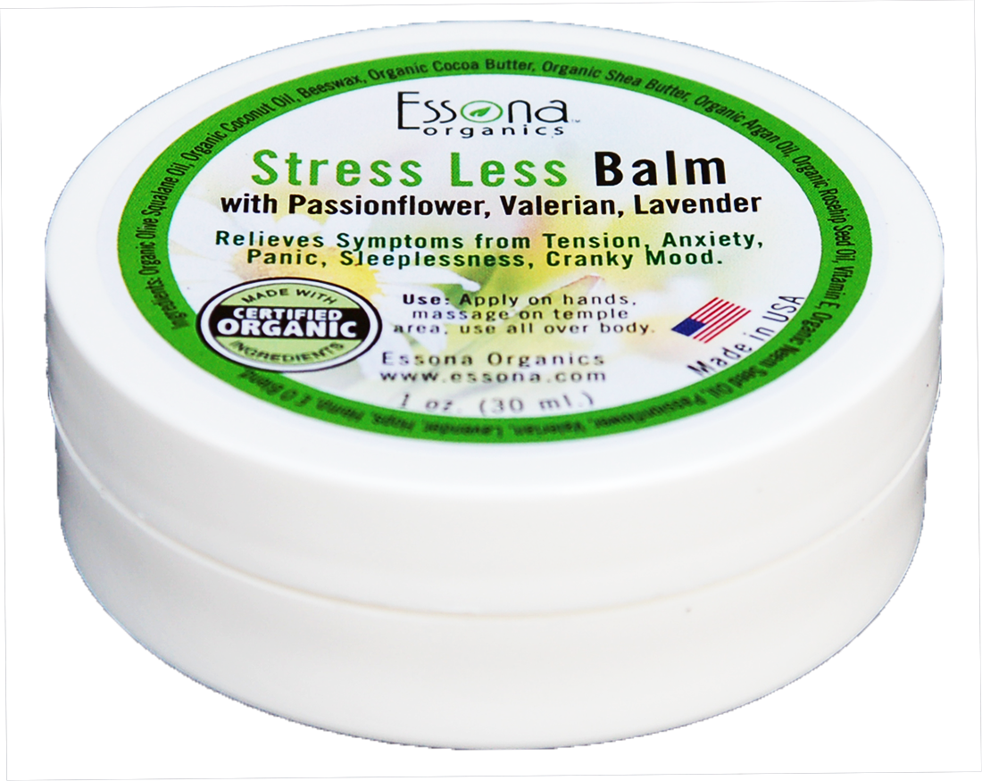 Stress Less Balm with Passionflower, Valerian, Lavender.