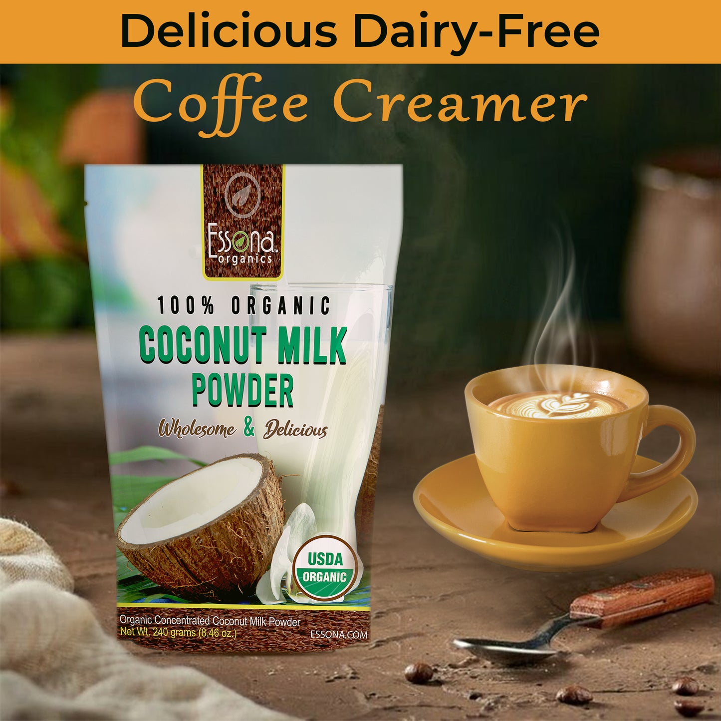 Organic Coconut Milk Powder - Pure, Raw, Vegan. Re-seal Pouch.