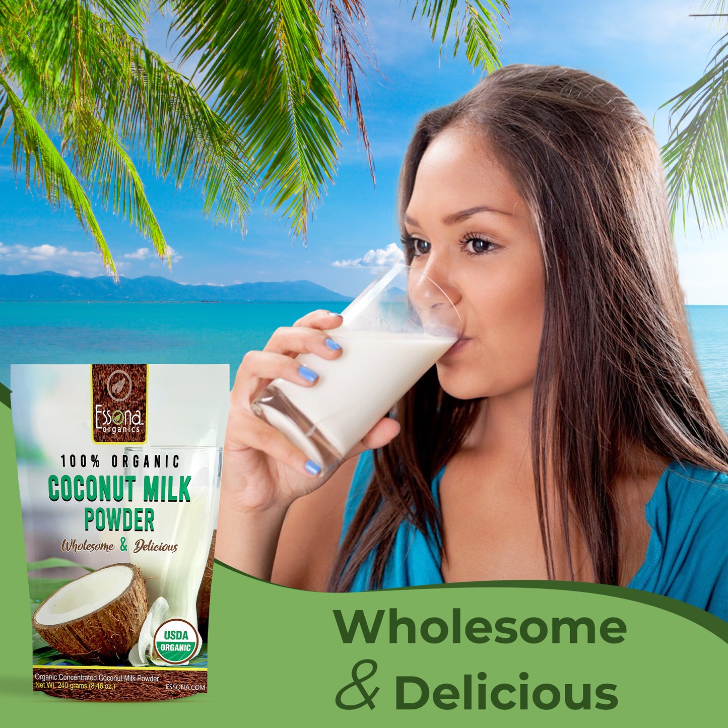 Organic Coconut Milk Powder - Pure, Raw, Vegan. Re-seal Pouch.