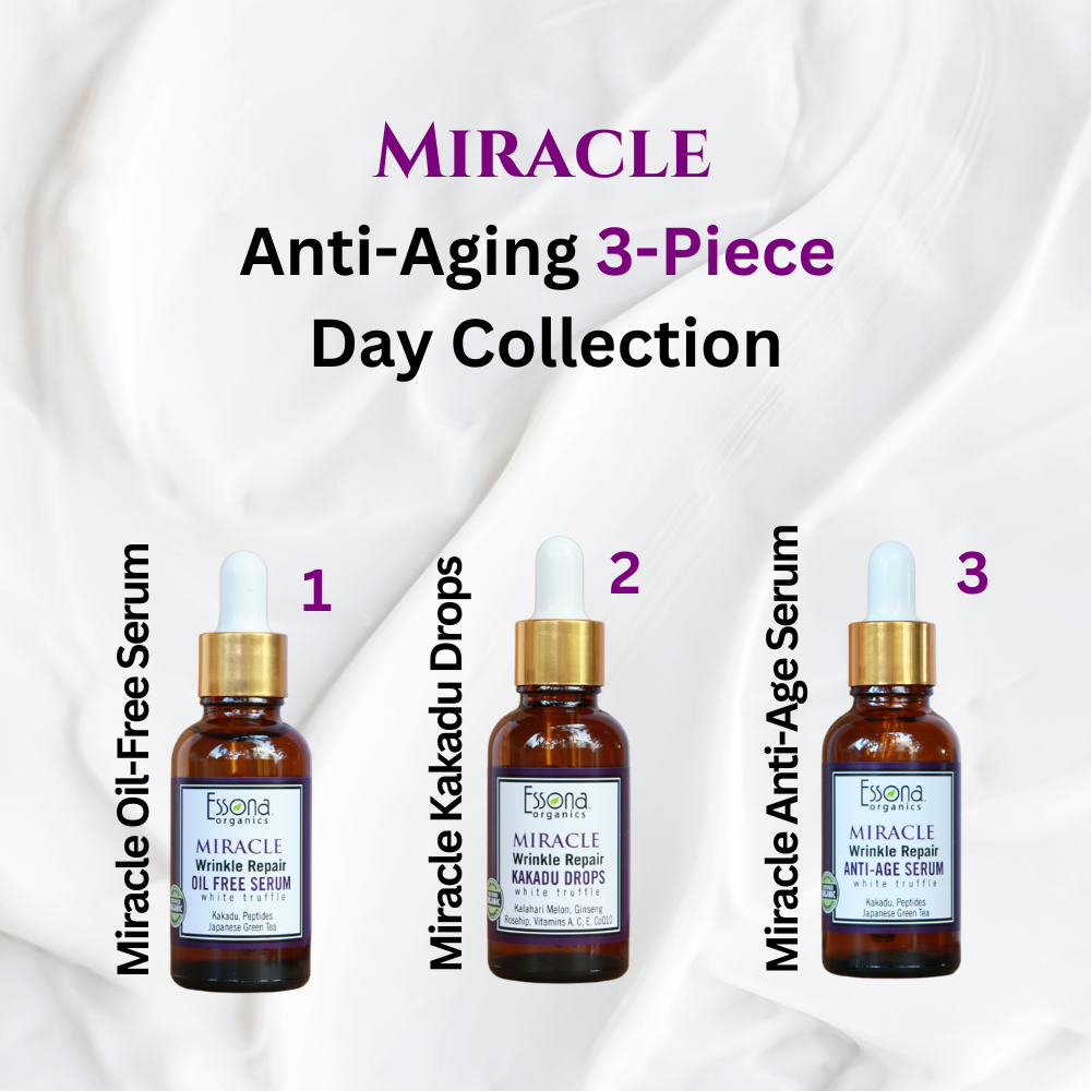 Miracle Anti Aging Serum 3-Piece Kit - Miracle Kakadu Drops, Anti-Aging Serum, Oil Free Serum.