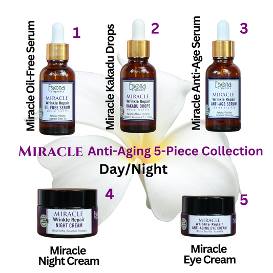 Miracle Anti Aging Serum 5-Piece Kit - Miracle Kakadu Drops, Anti-Aging Serum, Oil Free Serum, Night Cream, Eye Cream.