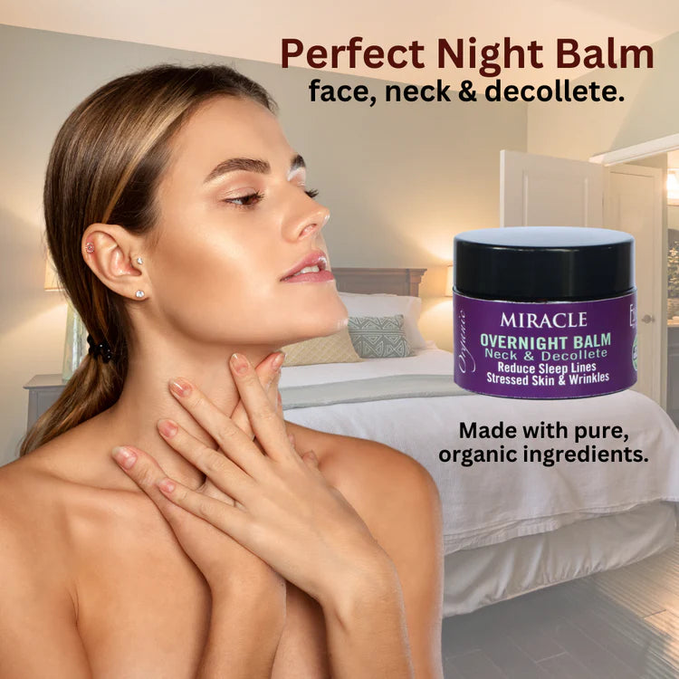 Miracle Wrinkle Repair Neck & Decollete Overnight Balm to Reduce Sleep Lines, Stressed Skin & Wrinkles with Ginseng, Mushrooms, Goji Berry.