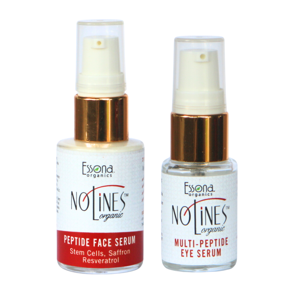 NoLines Organic Peptide Anti-aging Duo System for Face and Eyes with Resveratrol, Beech Tree, Natural Peptides.