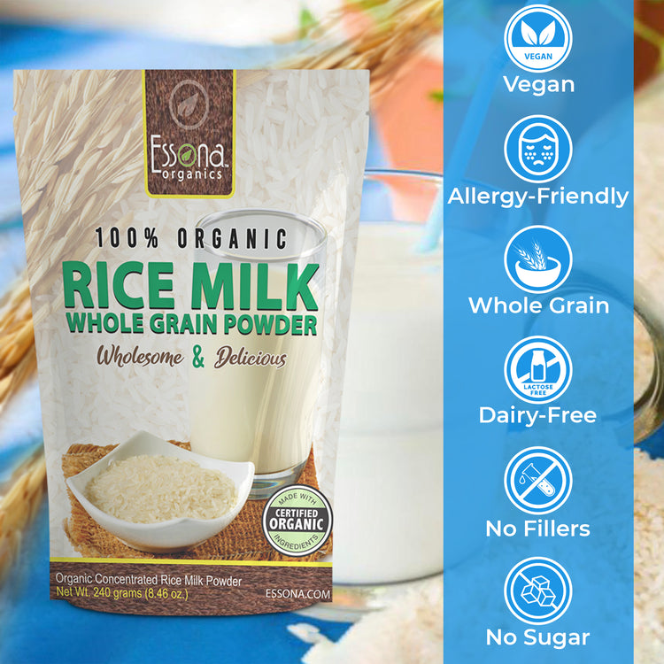 Organic Rice Milk Powder 100 Pure. Reseal Pouch Essona Organics