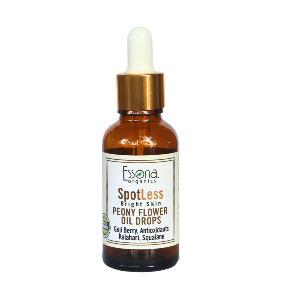 SpotLess Bright Skin Peony Flower Oil Drops with Kalahari Melon, Hyaluronic Acid, Squalane, Curcumin.