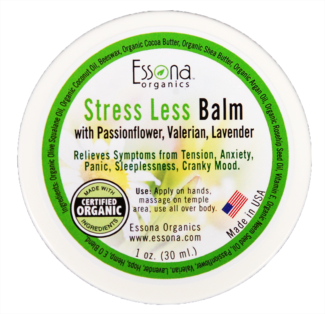 Stress Less Balm with Passionflower, Valerian, Lavender.