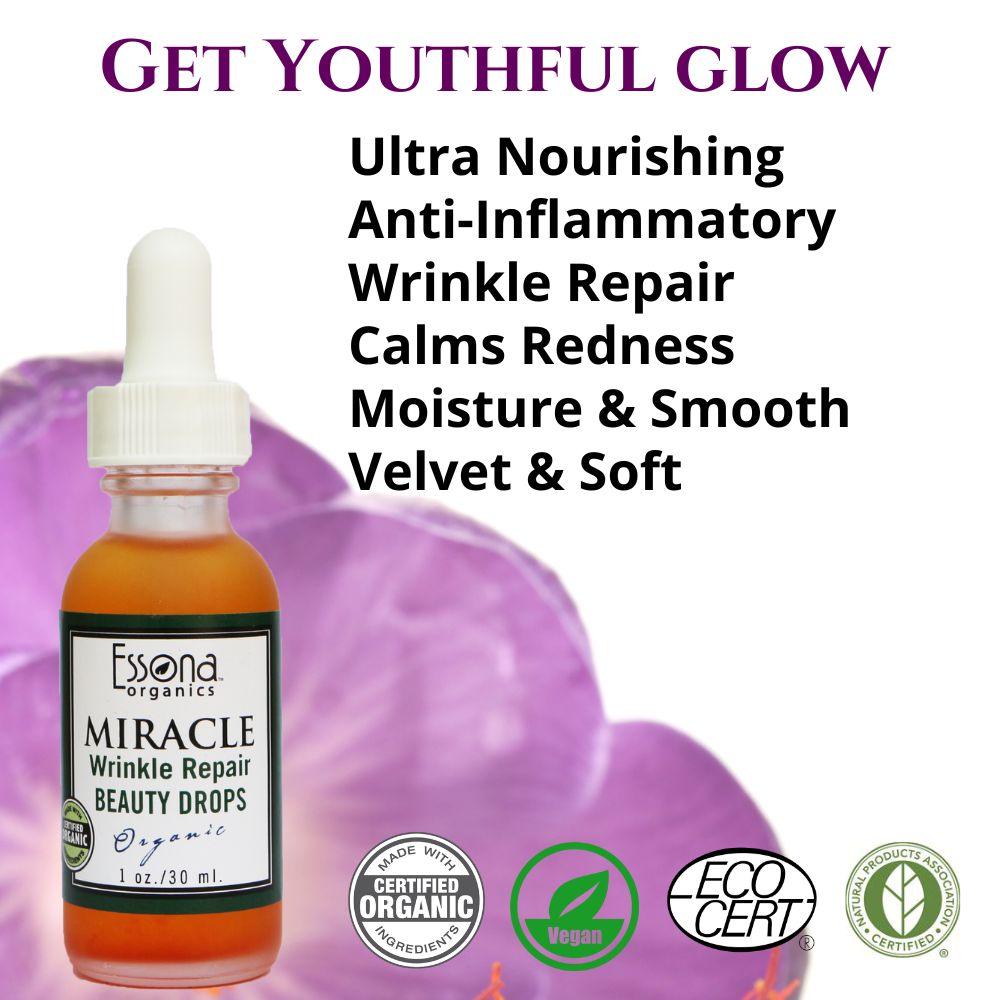 Miracle Wrinkle Repair Beauty Drops with Olive Squalane, Kalahari, Saffron, Herbal Extracts, Vitamins, CoQ10.