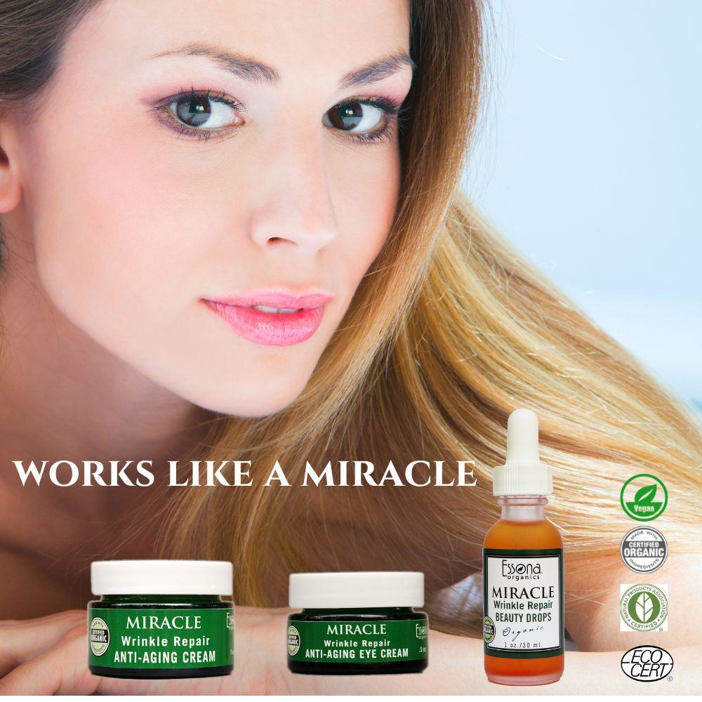 Miracle Wrinkle Repair Anti Aging Eye Cream w/Hyaluronic Acid, Natural Peptides, Moringa, Vitamins E, A, Arnica. - Essona Organics