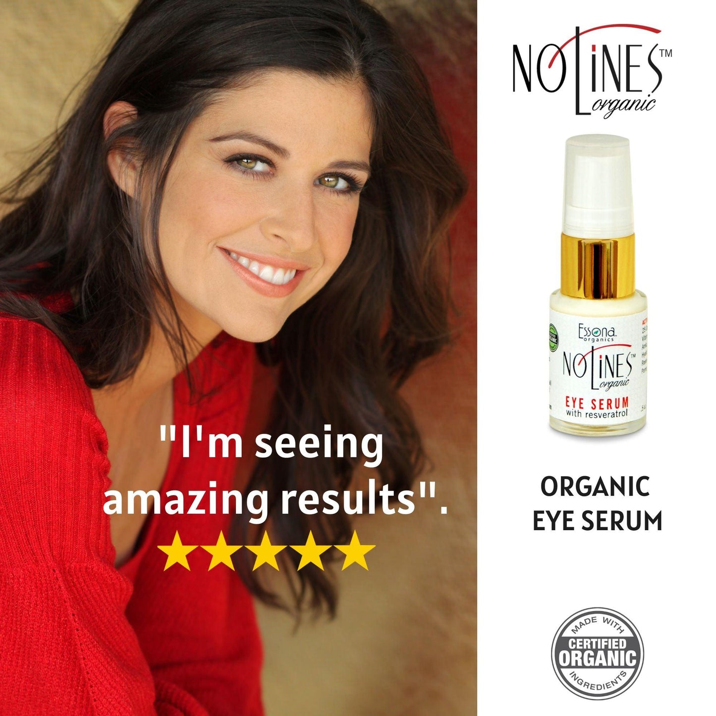 NoLines Organic Eye Serum with Resveratrol, Acmella, Beech Tree, Hyaluronic Acid. .5 oz. pump.