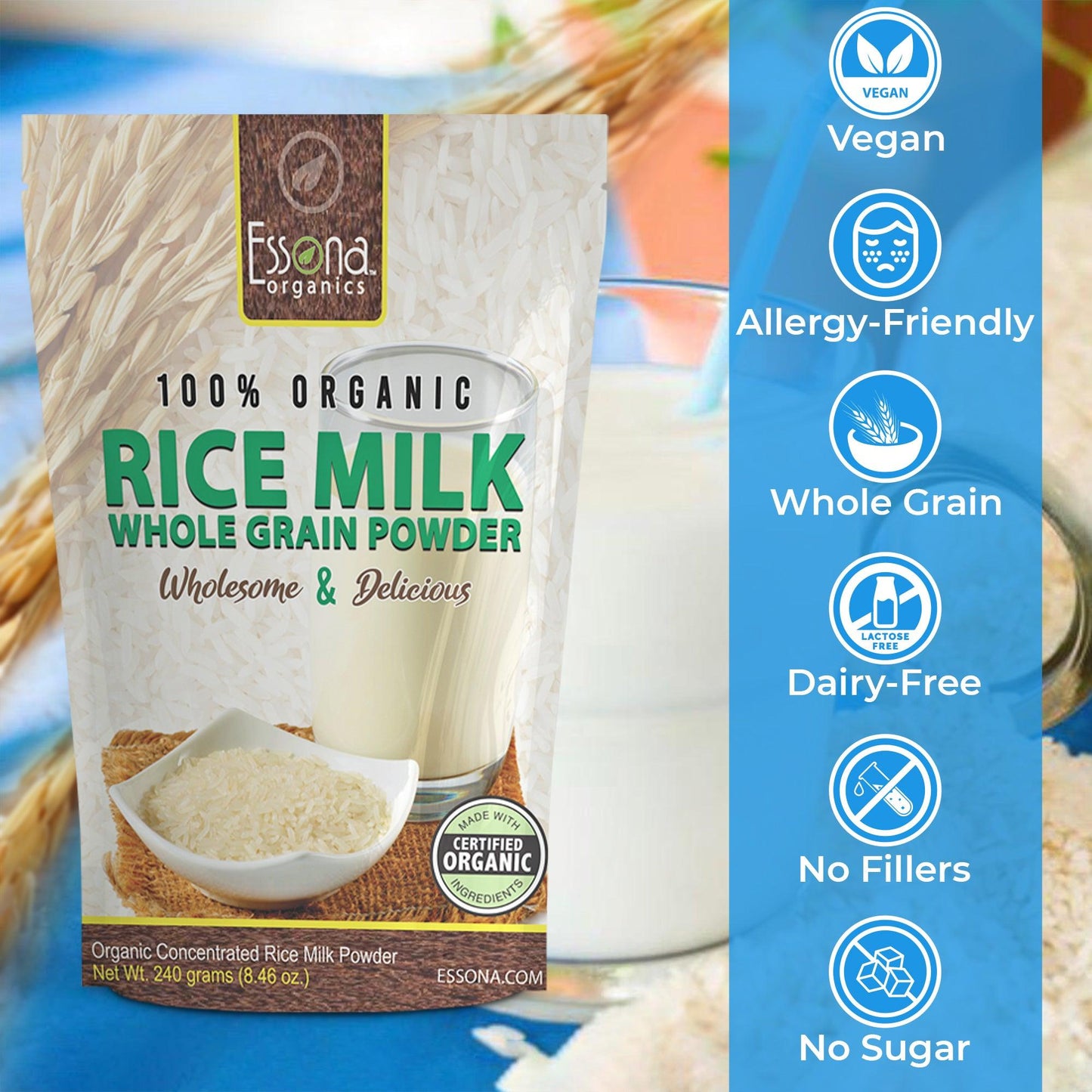 Organic Rice Milk Powder 100% Pure. Re-seal Pouch